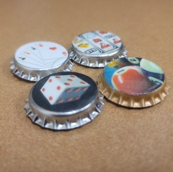 Game Room Bottle Top Magnets  Set of 4 Handmade - Picture 3 of 4